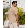 Mens Knit Shirt Short Sleeve Button Down Shirt Textured Casual Summer Tops(Khaki)