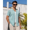 Mens Knit Shirt Short Sleeve Button Down Shirt Textured Casual Summer Tops(Light Green)