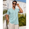 Mens Knit Shirt Short Sleeve Button Down Shirt Textured Casual Summer Tops(Light Green)