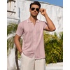 Mens Knit Shirt Short Sleeve Button Down Shirt Textured Casual Summer Tops(Pink)