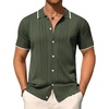 Mens Knit Shirt Short Sleeve Button Down Shirt Textured Casual Summer Tops(Army Green)