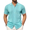 Mens Knit Shirt Short Sleeve Button Down Shirt Textured Casual Summer Tops(Teal)