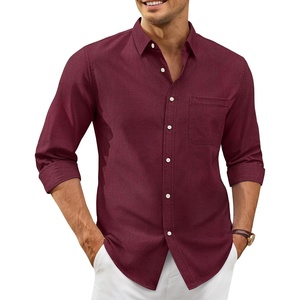 Alimens & Gentle Mens Oxford Shirt Stretch Long Sleeve Button Down Shirts(Burgundy)