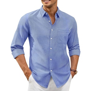 Alimens & Gentle Mens Oxford Shirt Stretch Long Sleeve Button Down Shirts(Denim Blue)