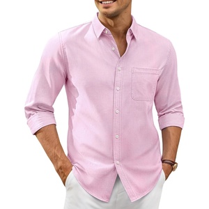 Alimens & Gentle Mens Oxford Shirt Stretch Long Sleeve Button Down Shirts(Light Pink)