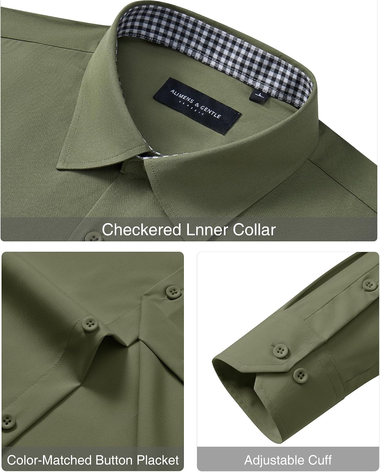image:imageAlimens amp Gentle Mens Dress Shirt Long Sleeve Button Down Shirt with PocketArmy Green