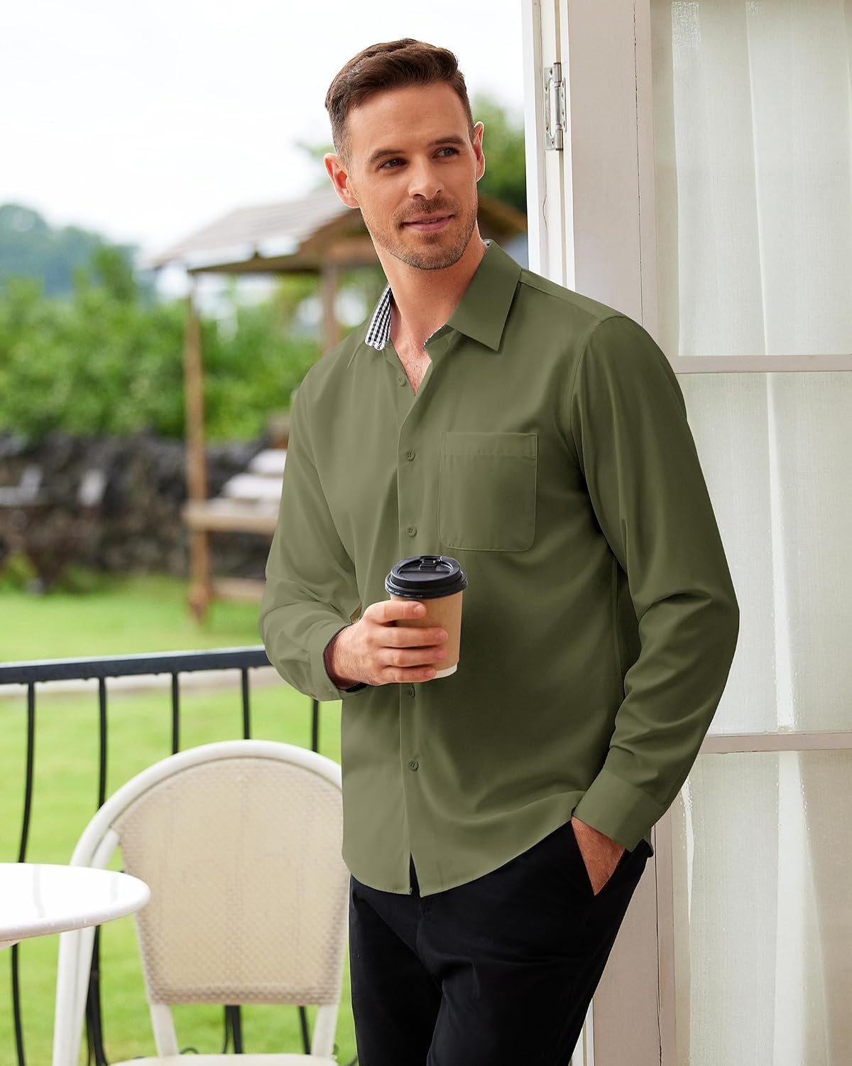 image:imageAlimens amp Gentle Mens Dress Shirt Long Sleeve Button Down Shirt with PocketArmy Green