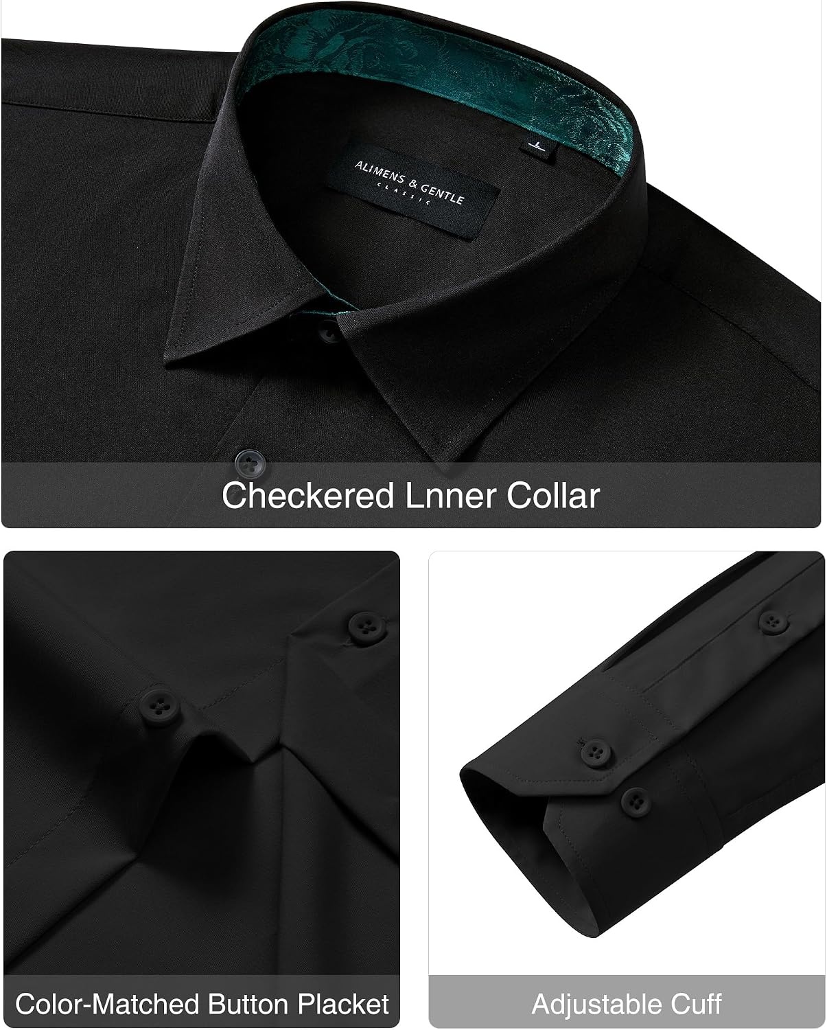 image:imageAlimens amp Gentle Mens Dress Shirt Long Sleeve Button Down Shirt with PocketBlackgreen