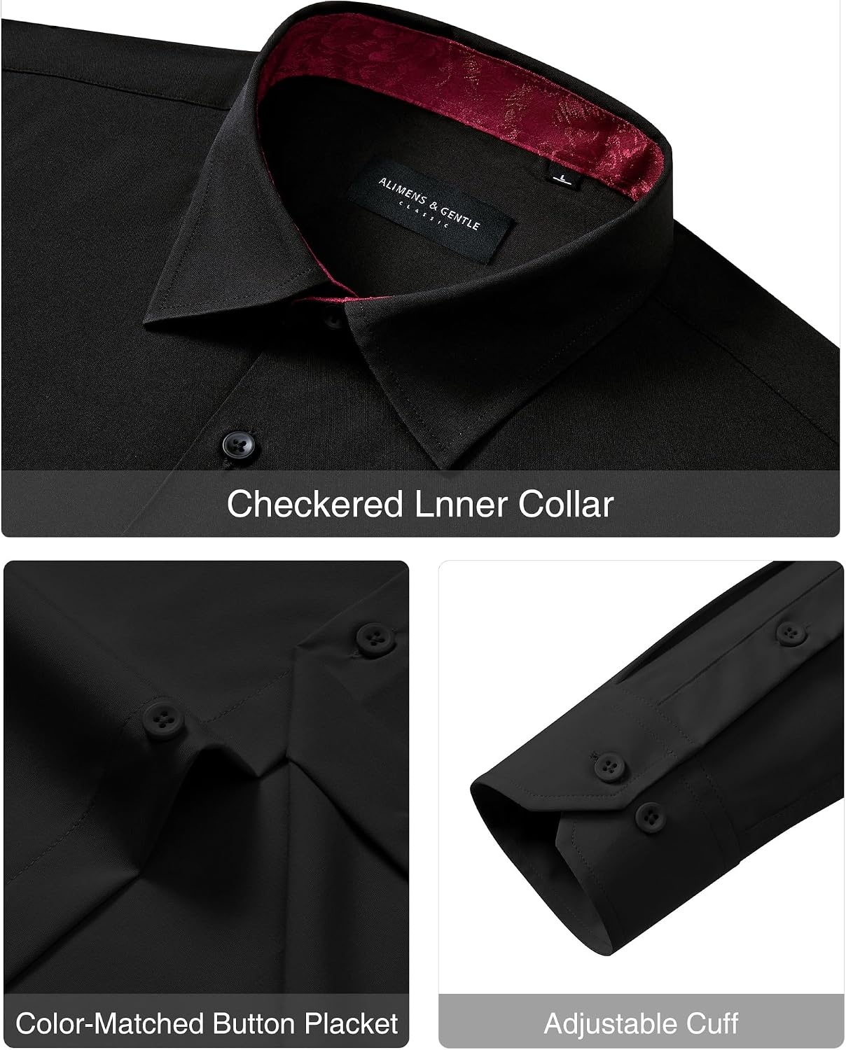 image:imageAlimens amp Gentle Mens Dress Shirt Long Sleeve Button Down Shirt with PocketBlackred