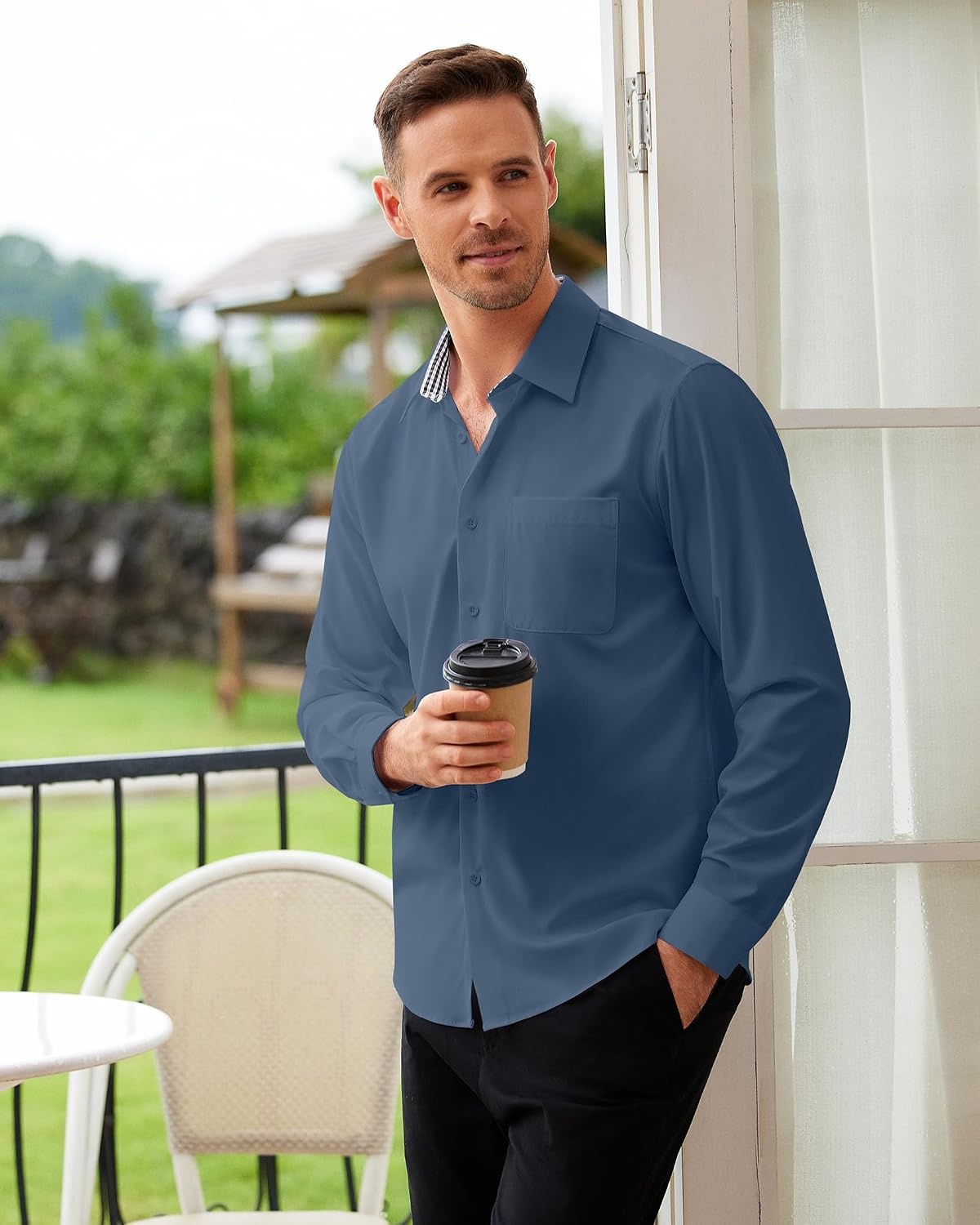 image:imageAlimens amp Gentle Mens Dress Shirt Long Sleeve Button Down Shirt with PocketDenim Blue