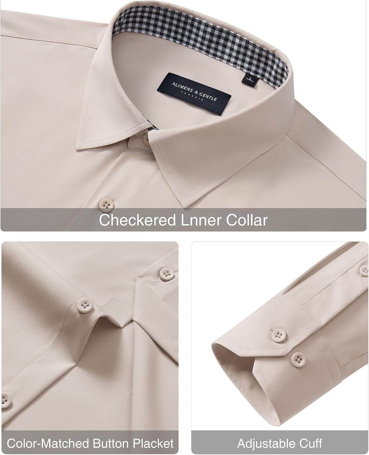 image:imageAlimens amp Gentle Mens Dress Shirt Long Sleeve Button Down Shirt with PocketKhaki