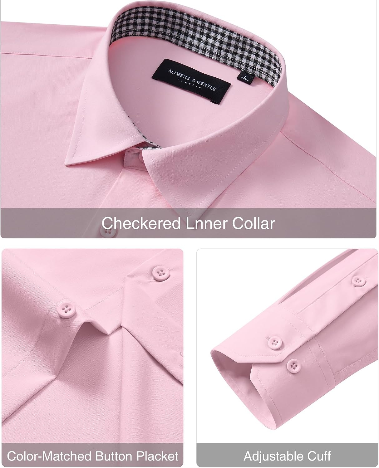 image:imageAlimens amp Gentle Mens Dress Shirt Long Sleeve Button Down Shirt with PocketPink