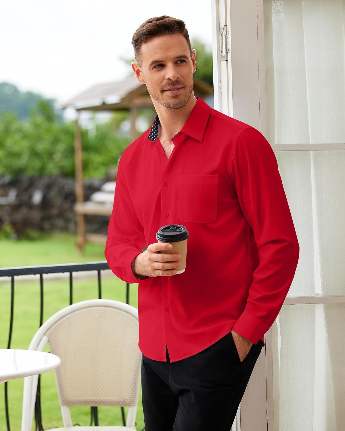 image:imageAlimens amp Gentle Mens Dress Shirt Long Sleeve Button Down Shirt with PocketRed