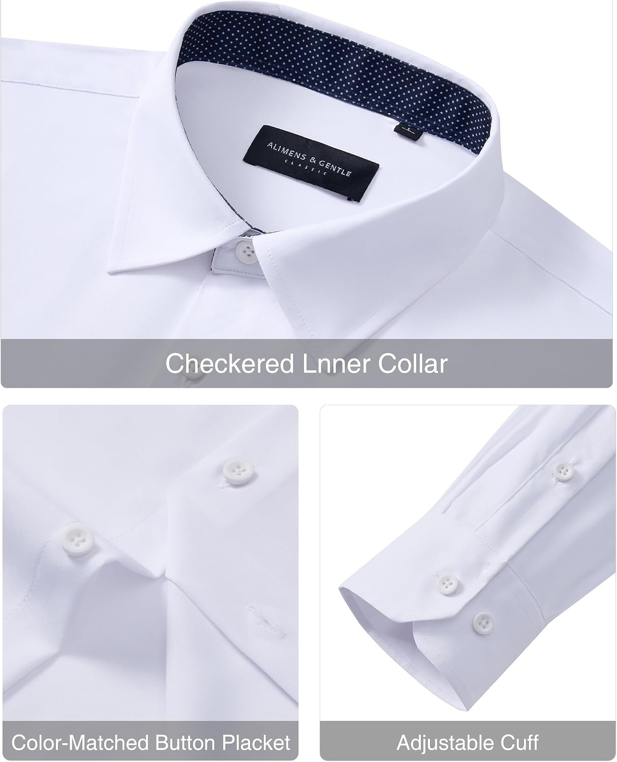 image:imageAlimens amp Gentle Mens Dress Shirt Long Sleeve Button Down Shirt with PocketWhitepolka Dots