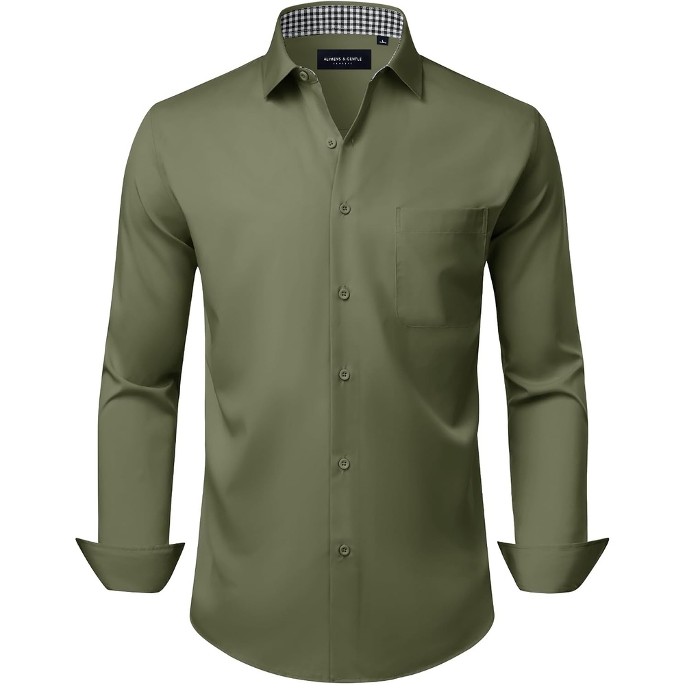 image:imageAlimens amp Gentle Mens Dress Shirt Long Sleeve Button Down Shirt with PocketArmy Green