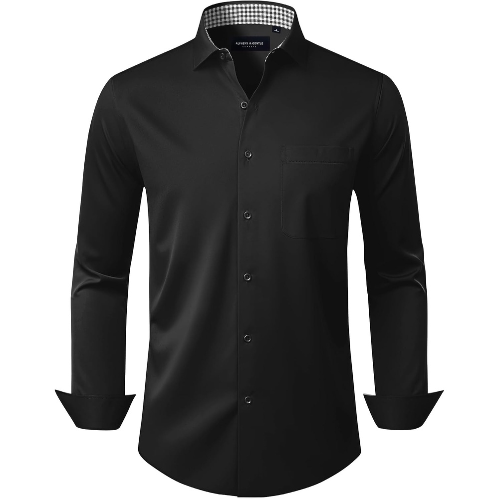 image:imageAlimens amp Gentle Mens Dress Shirt Long Sleeve Button Down Shirt with PocketBlack
