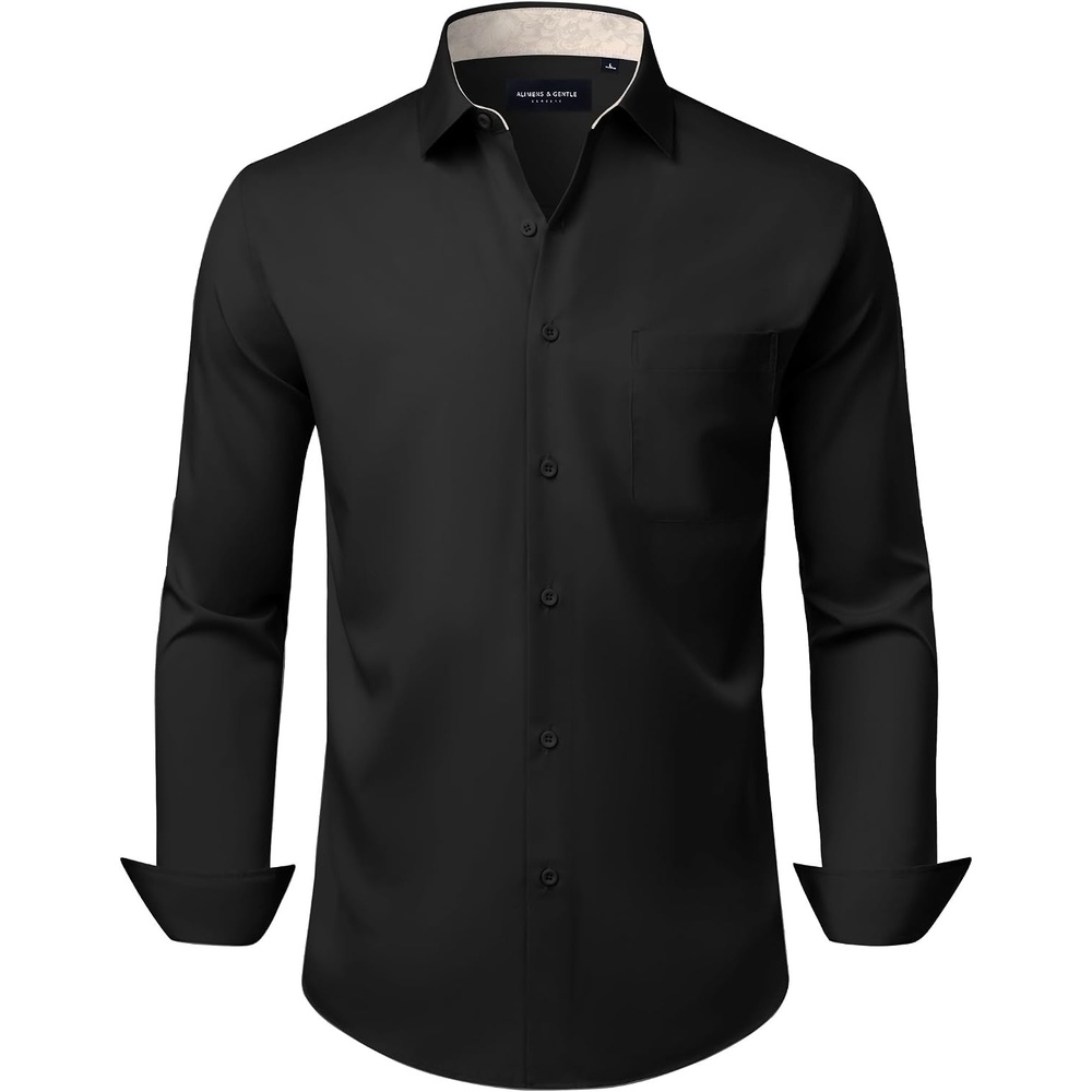 image:imageAlimens amp Gentle Mens Dress Shirt Long Sleeve Button Down Shirt with PocketBlackchampagne