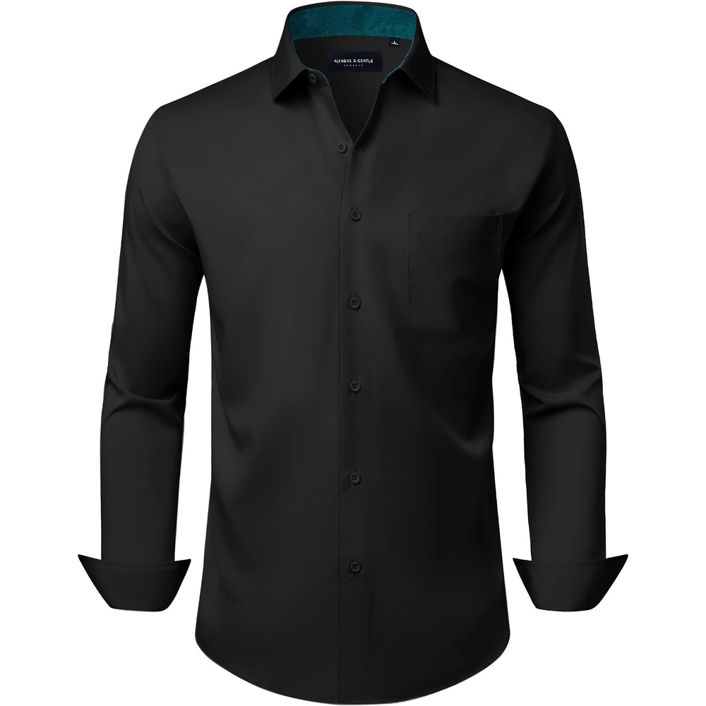 image:imageAlimens amp Gentle Mens Dress Shirt Long Sleeve Button Down Shirt with PocketBlackgreen