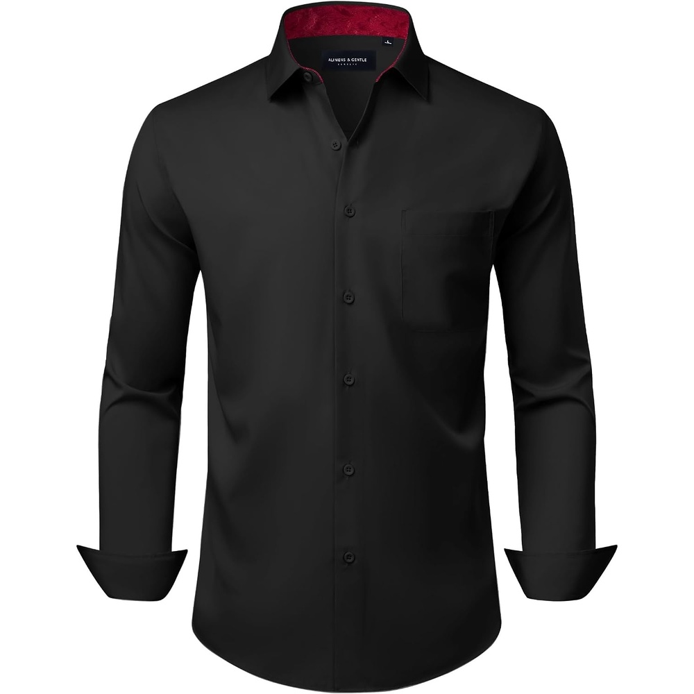 image:imageAlimens amp Gentle Mens Dress Shirt Long Sleeve Button Down Shirt with PocketBlackred