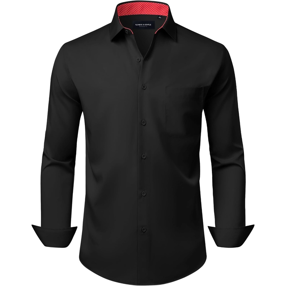 image:imageAlimens amp Gentle Mens Dress Shirt Long Sleeve Button Down Shirt with PocketBlackred Polka Dots