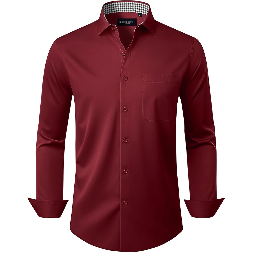 image:imageAlimens amp Gentle Mens Dress Shirt Long Sleeve Button Down Shirt with PocketBurgundy