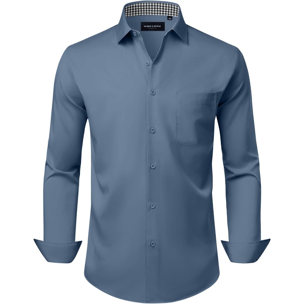 image:imageAlimens amp Gentle Mens Dress Shirt Long Sleeve Button Down Shirt with PocketDenim Blue