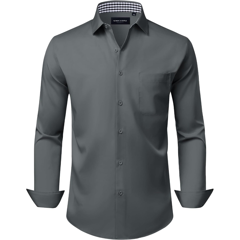 image:imageAlimens amp Gentle Mens Dress Shirt Long Sleeve Button Down Shirt with PocketGrey