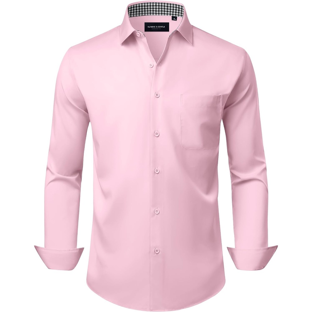 image:imageAlimens amp Gentle Mens Dress Shirt Long Sleeve Button Down Shirt with PocketPink