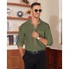 Alimens & Gentle Mens Dress Shirt Long Sleeve Button Down Shirt with Pocket(Army Green)