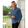 Alimens & Gentle Mens Dress Shirt Long Sleeve Button Down Shirt with Pocket(Denim Blue)