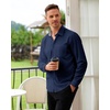 Alimens & Gentle Mens Dress Shirt Long Sleeve Button Down Shirt with Pocket(Navy Blue)