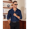 Alimens & Gentle Mens Dress Shirt Long Sleeve Button Down Shirt with Pocket(Navy Blue)