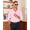 Alimens & Gentle Mens Dress Shirt Long Sleeve Button Down Shirt with Pocket(Pink)