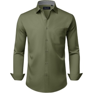 Alimens & Gentle Mens Dress Shirt Long Sleeve Button Down Shirt with Pocket(Army Green)