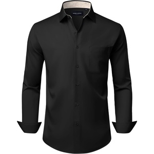 Alimens & Gentle Mens Dress Shirt Long Sleeve Button Down Shirt with Pocket(Black-champagne)