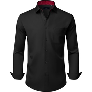 Alimens & Gentle Mens Dress Shirt Long Sleeve Button Down Shirt with Pocket(Black-red)