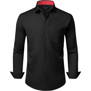 Alimens & Gentle Mens Dress Shirt Long Sleeve Button Down Shirt with Pocket(Black-red Polka Dots)