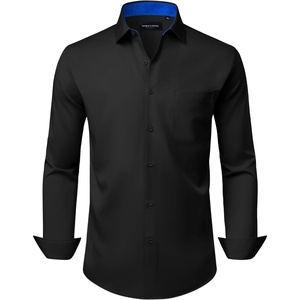 Alimens & Gentle Mens Dress Shirt Long Sleeve Button Down Shirt with Pocket(Black-royal Blue)