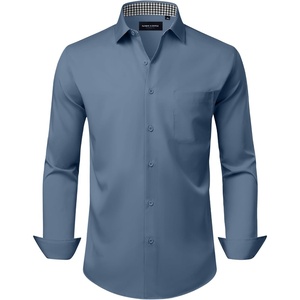 Alimens & Gentle Mens Dress Shirt Long Sleeve Button Down Shirt with Pocket(Denim Blue)