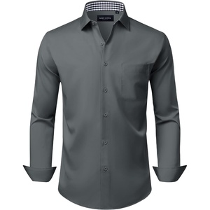 Alimens & Gentle Mens Dress Shirt Long Sleeve Button Down Shirt with Pocket(Grey)