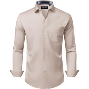Alimens & Gentle Mens Dress Shirt Long Sleeve Button Down Shirt with Pocket(Khaki)