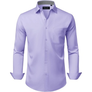 Alimens & Gentle Mens Dress Shirt Long Sleeve Button Down Shirt with Pocket(Lavender)
