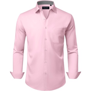 Alimens & Gentle Mens Dress Shirt Long Sleeve Button Down Shirt with Pocket(Pink)