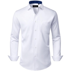 Alimens & Gentle Mens Dress Shirt Long Sleeve Button Down Shirt with Pocket(White-royal Blue)