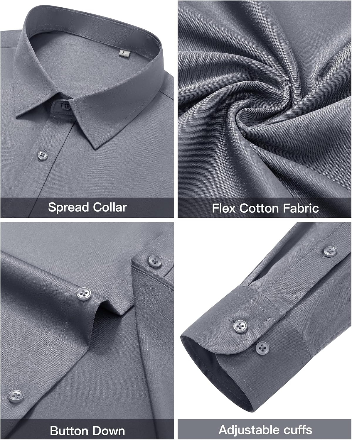 image:imageAlimens amp Gentle Grey Mens Dress Shirts Long Sleeve Button Down Shirt Casual Solid Sun Protection Outdoor Wedding Guest Shirt