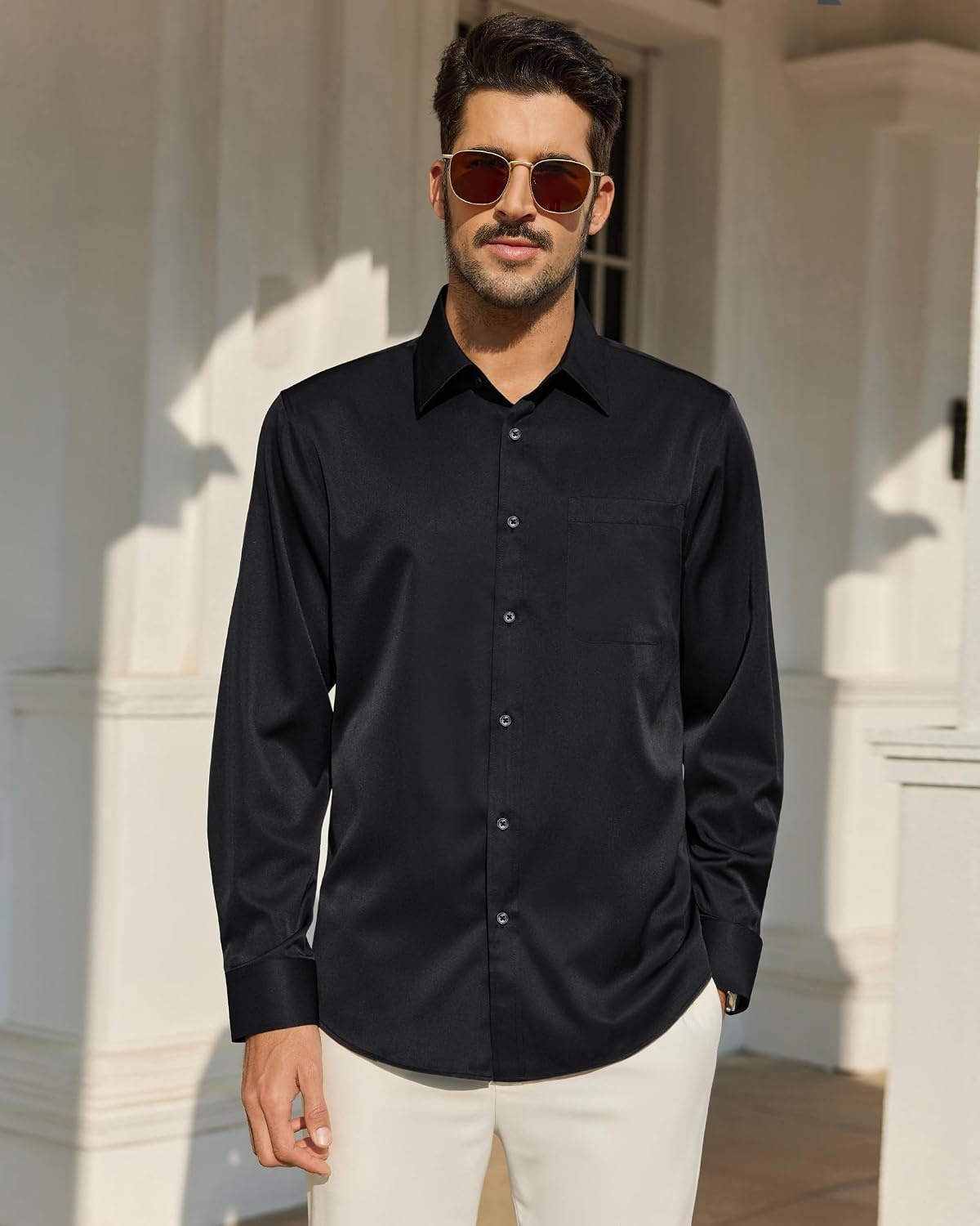 image:imageAlimens amp Gentle Mens Black Dress Shirt UPF 50 Solid Collared Shirt Wrinkle Free Office Business Button Down Shirt Pocket