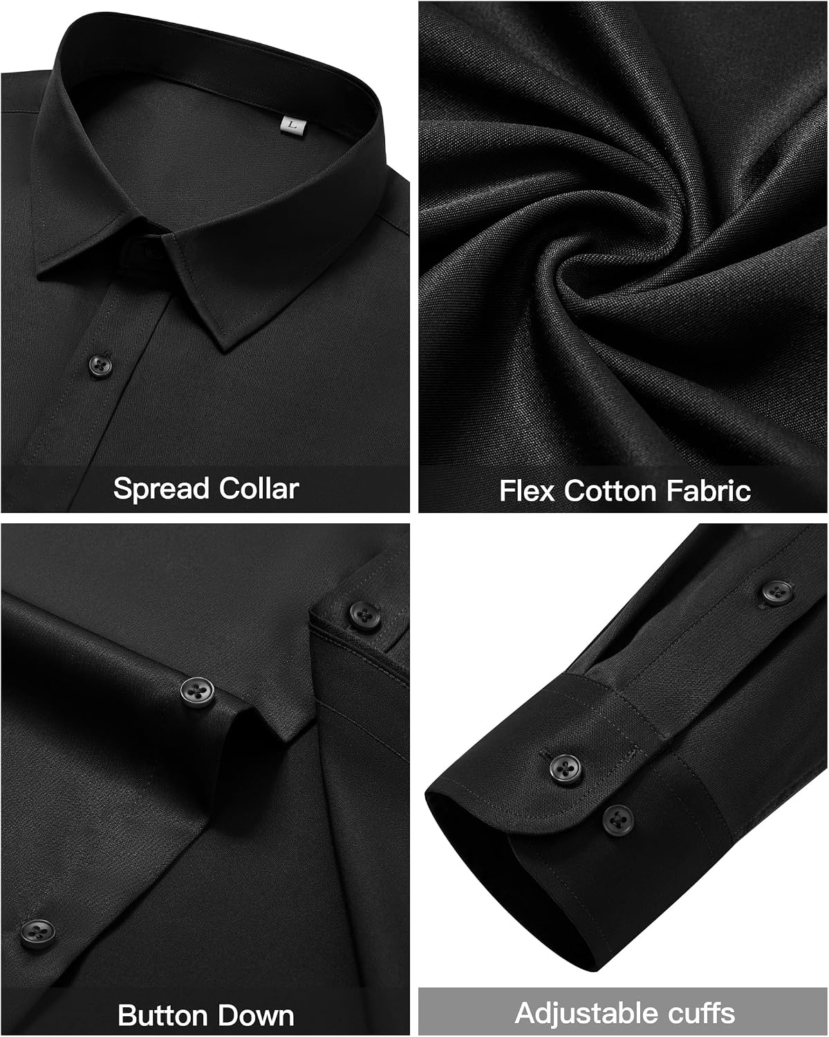 image:imageAlimens amp Gentle Mens Black Dress Shirt UPF 50 Solid Collared Shirt Wrinkle Free Office Business Button Down Shirt Pocket