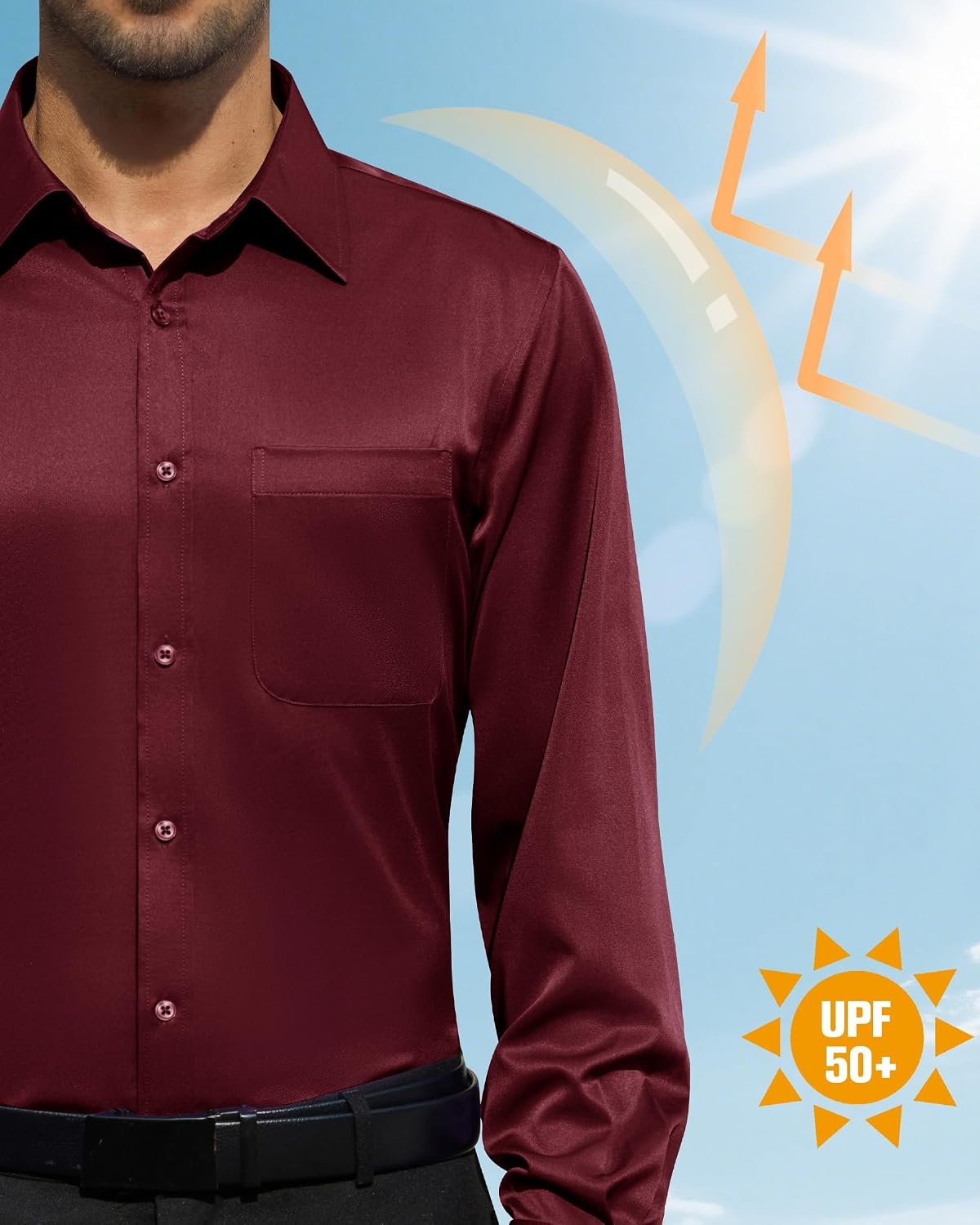 image:imageAlimens amp Gentle Mens Burgundy Dress Shirt Stretch Long Sleeve Button Down Shirt Fashion Solid Date Night Collared Shirt