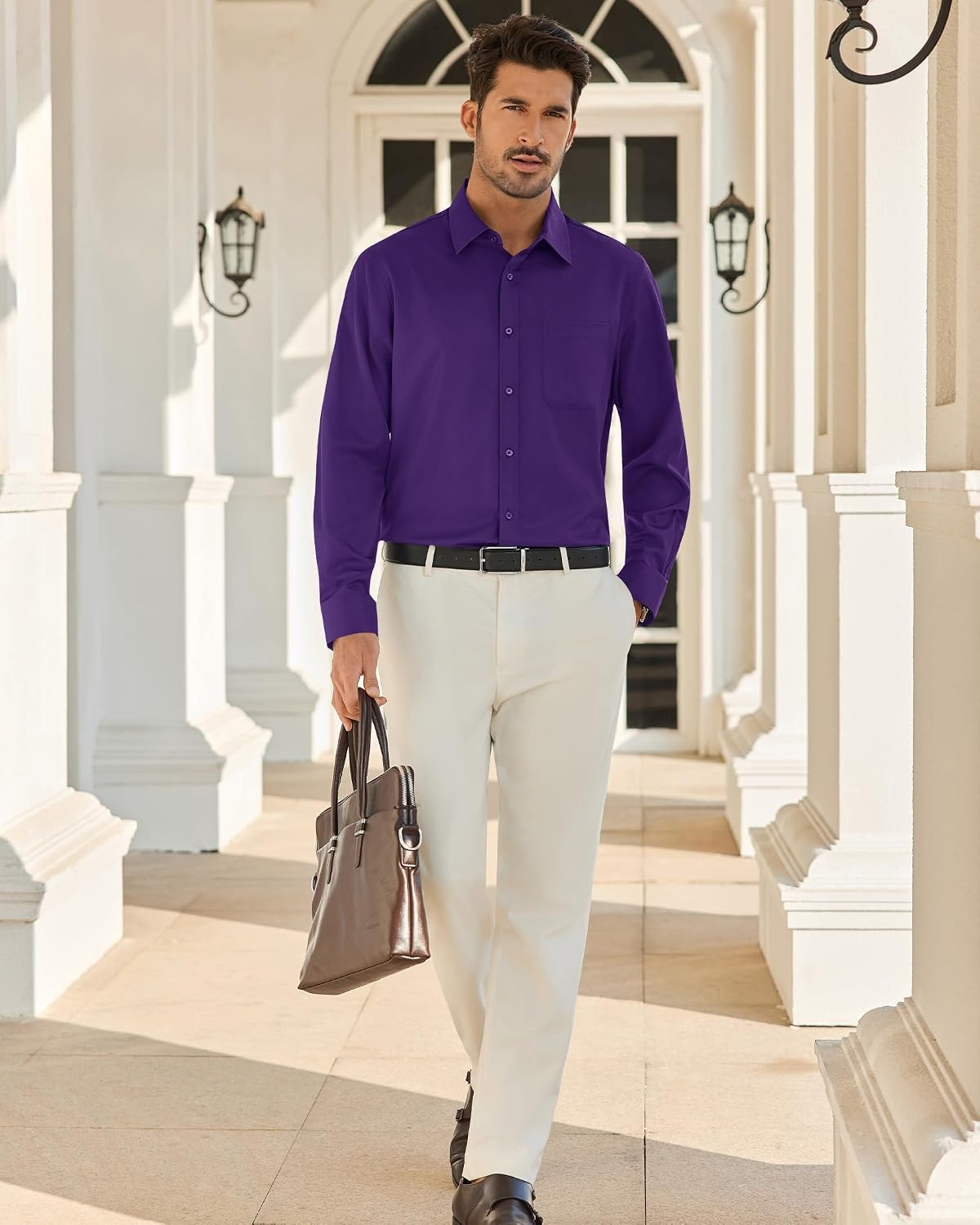 image:imageAlimens amp Gentle Purple Mens Dress Shirt Long Sleeve Casual Untucked Shirts UPF 50 Street Stroll Button Down Shirt Pocket