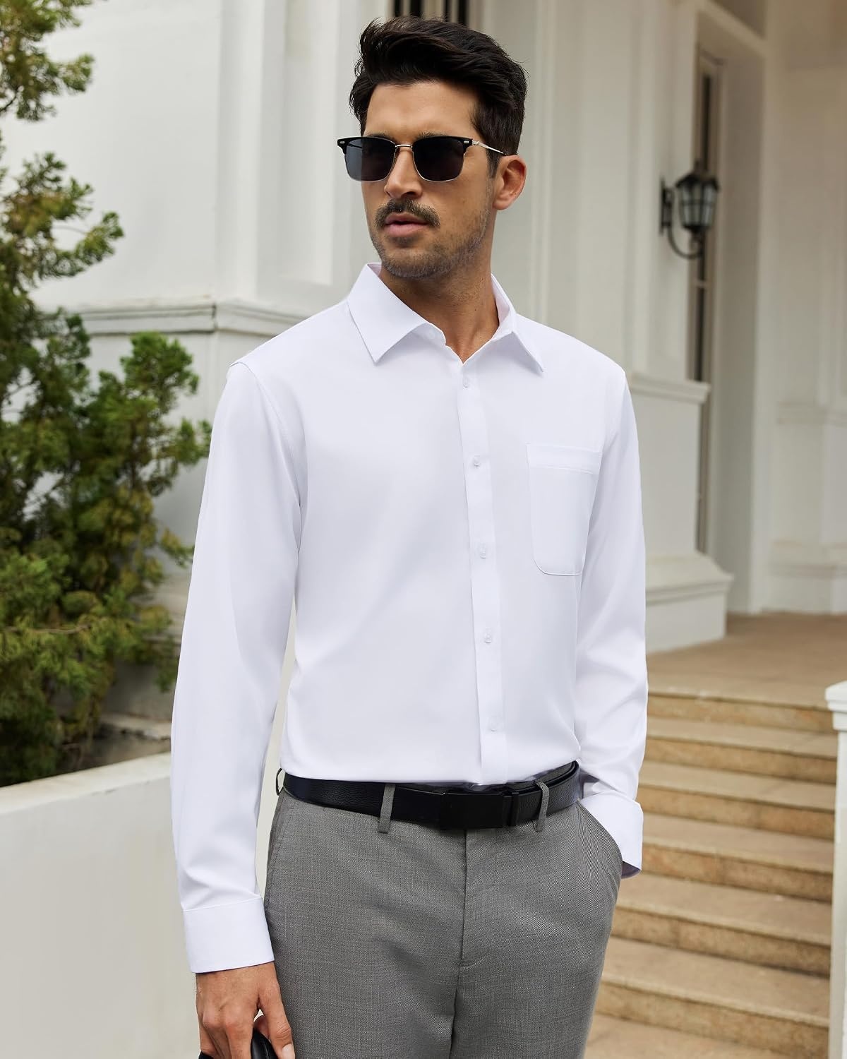 image:imageAlimens amp Gentle White Mens Button Down Shirts Long Sleeve 4Way Stretch Dress Shirt Solid Regular Fit Business Casual Shirts